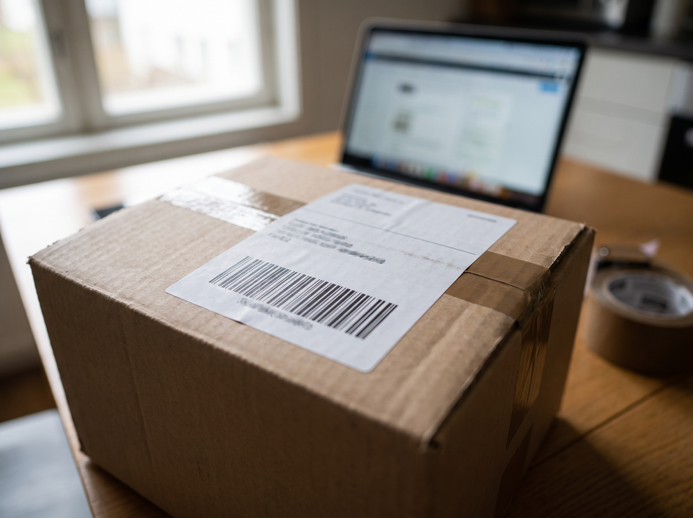 A return box with a prepaid label