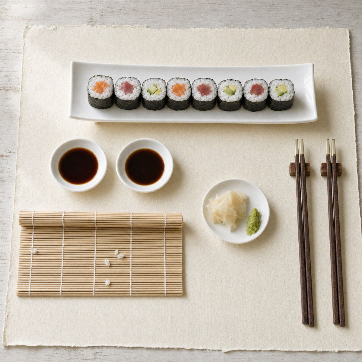 A sushi night laid out on the table