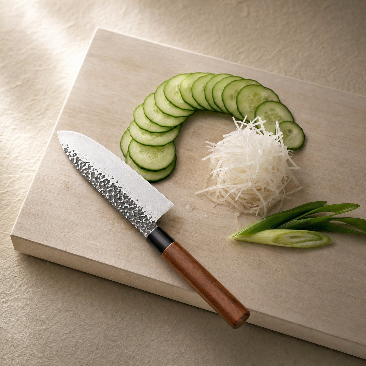 Vegetables cut with the santoku